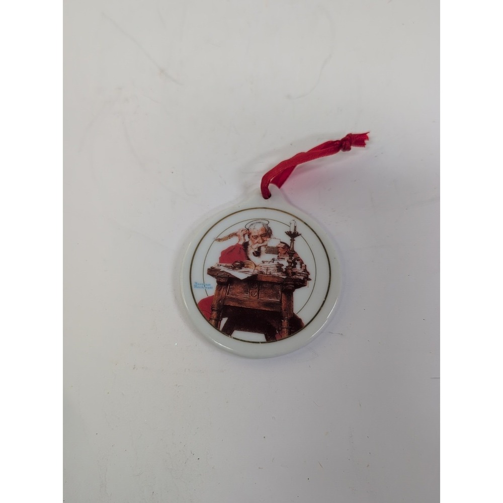 Vintage 1996 JC Penny Norman Rockwell Santa Reading Letters Ceramic Ornament